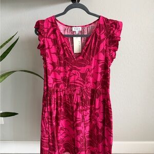 Evereve Red and Pink Floral Mini Dress with Ruffle Cap Sleeves